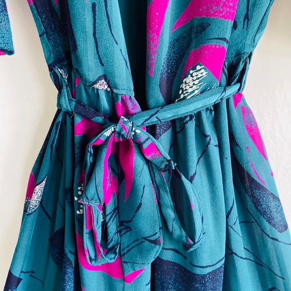Vintage 1970s Teal & Purple Day Dress Sz 8 - Picture 5 of 6